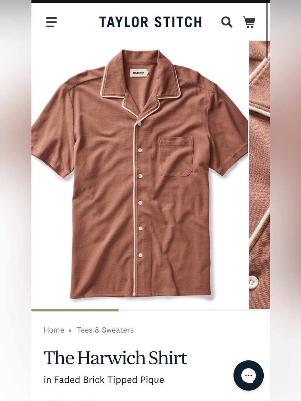 Taylor Stitch The Harwich Shirt in Faded Brick with Cream Piping